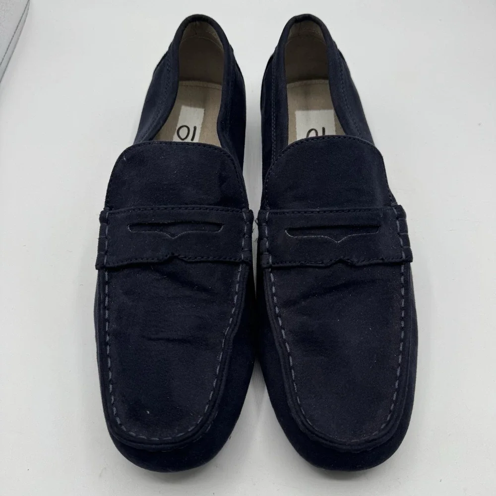 Zara Loafers Men US 10 UK 9 Navy Blue Suede Leather Penny Flats Slip On
